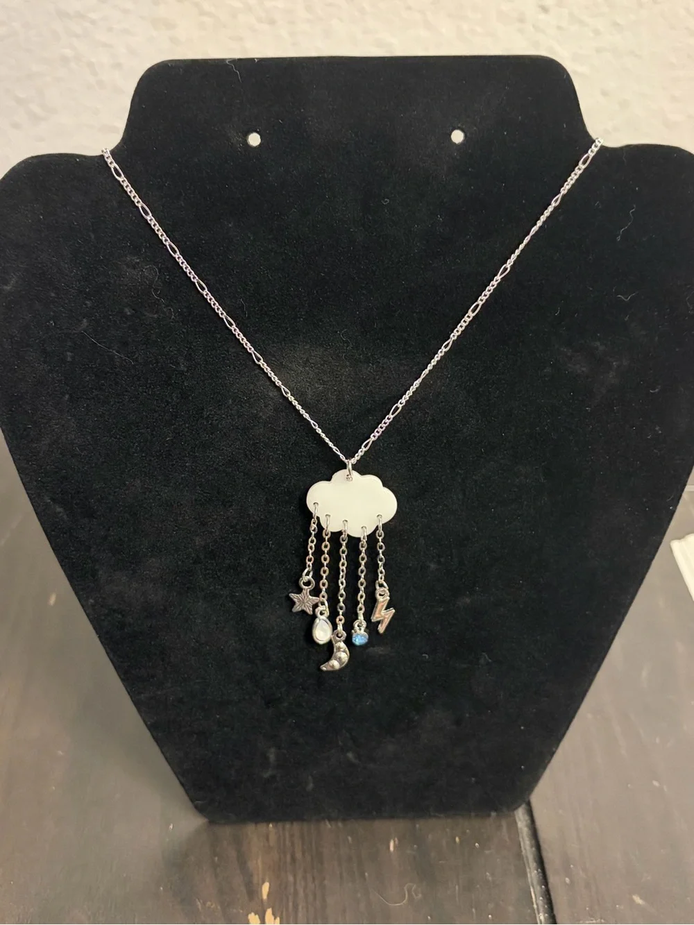 Silver Cloud Charm Necklace with Dangling Celestial Charms